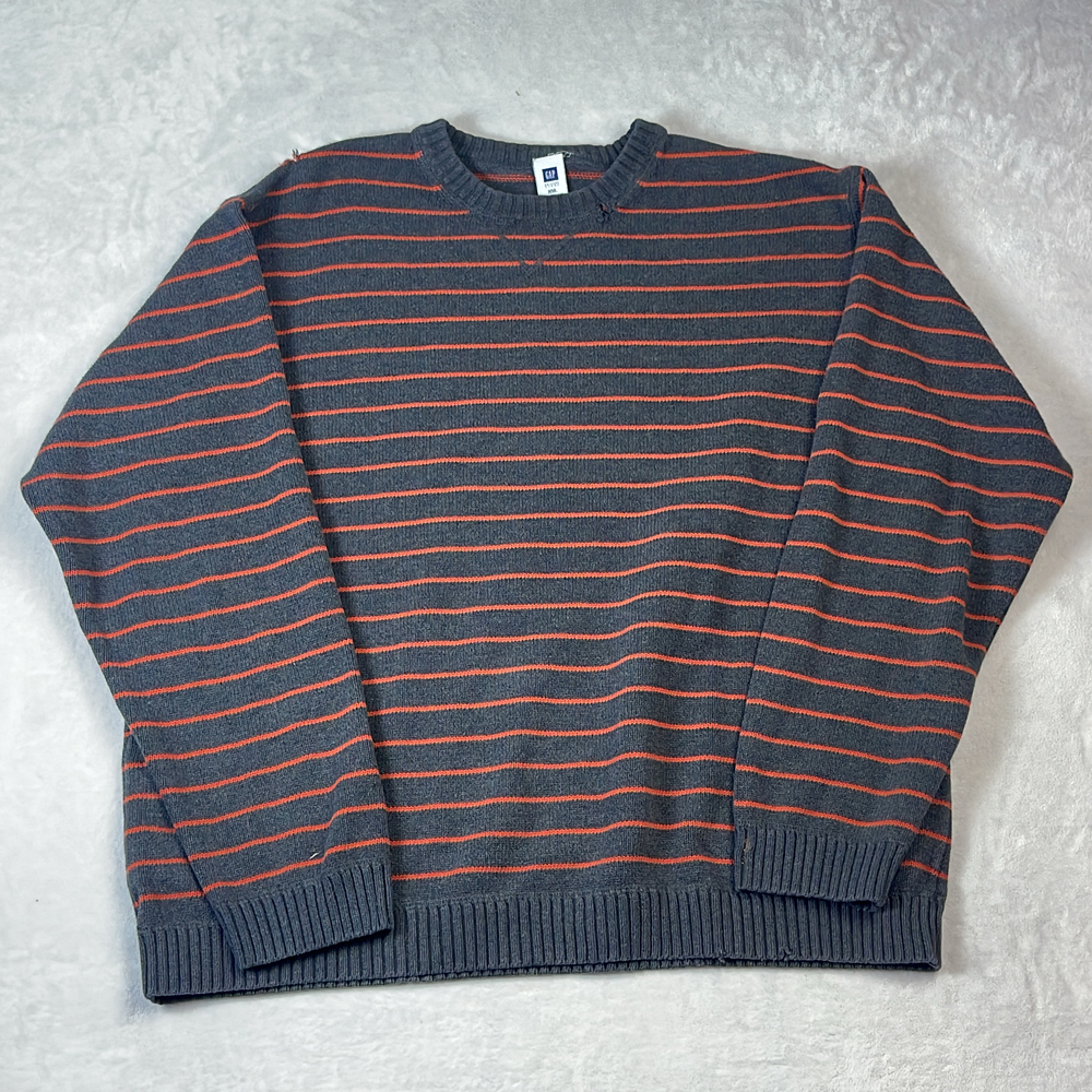 Gap Factory Men's Gray Striped Sweater Size XXL 100% Cotton Crewneck Pullover